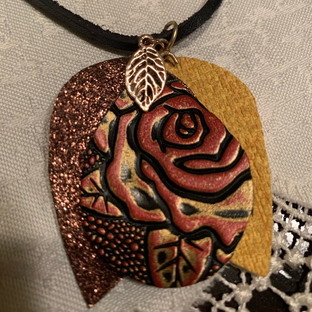 Necklace Handcrafted leather necklace w:charms.